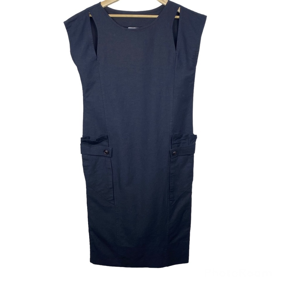 SABRINA Made in Denmark Lagenlook Linen Blend Midi Dress, Black, EU 36